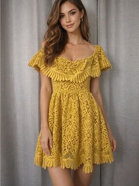 Chic Mustard Lace Mini Dress